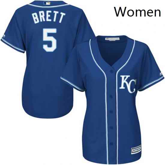 Womens Majestic Kansas City Royals 5 George Brett Authentic Blue Alternate 2 Cool Base MLB Jersey